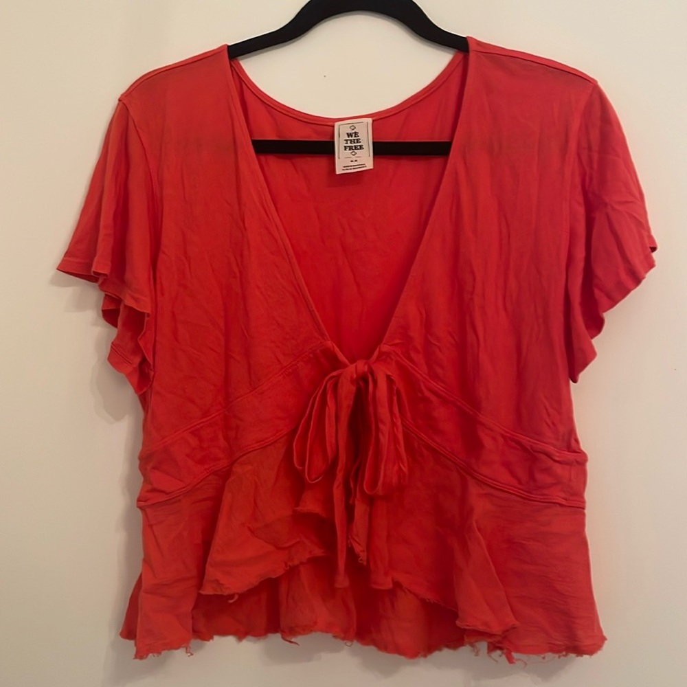 Free People Red Tie-Front Top
